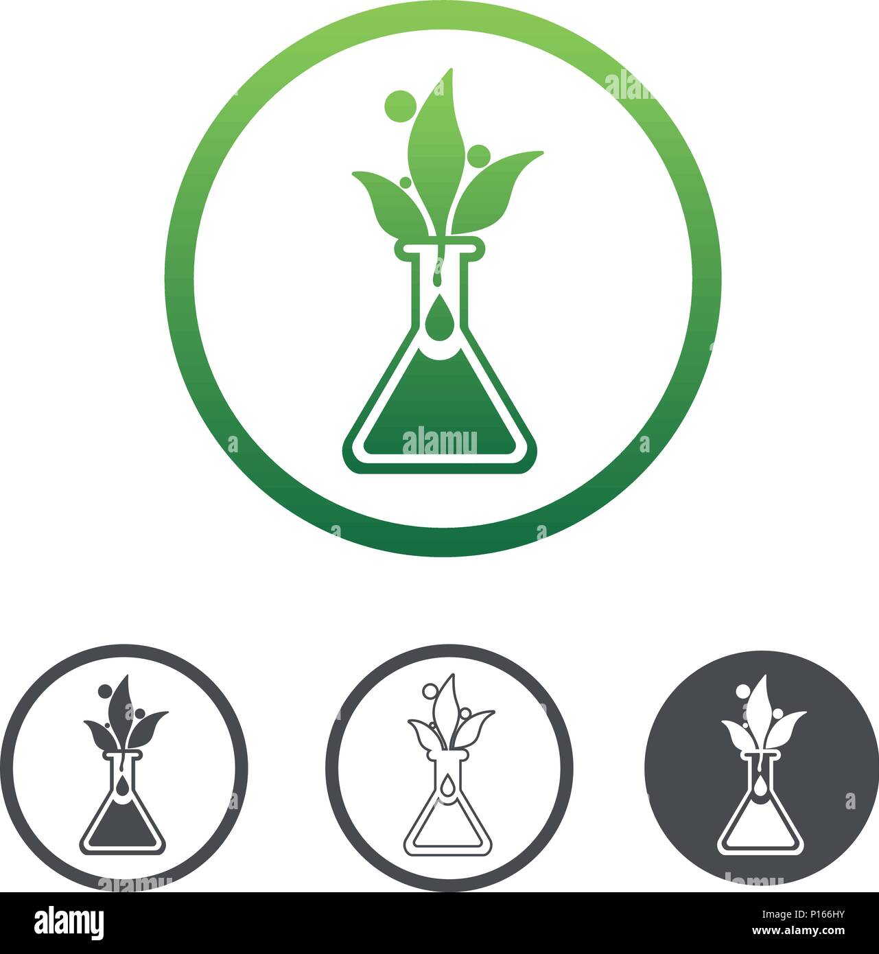 Natural plant extract icon, green leaves in a chemical vial. Contour