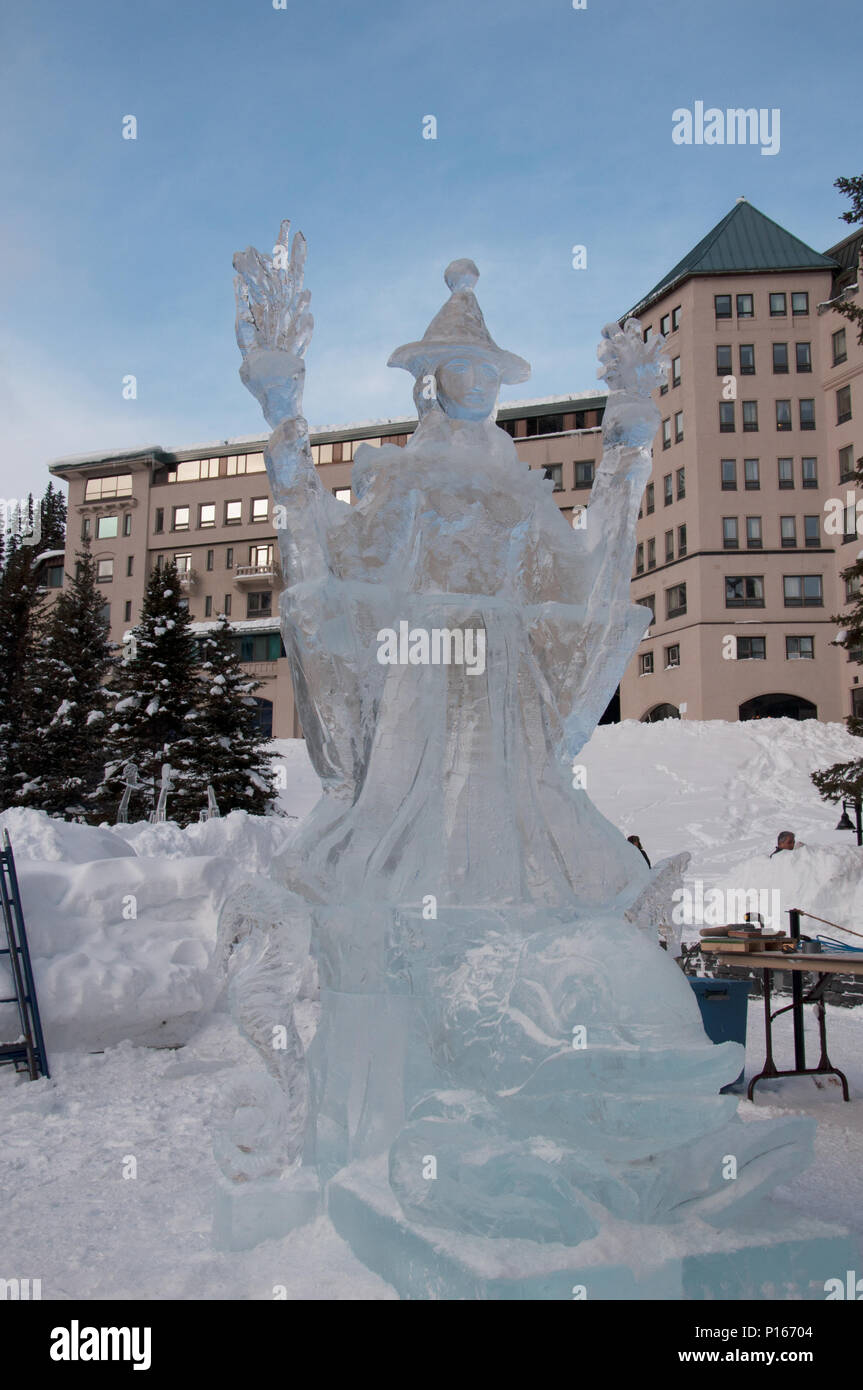 Wizard Ice Sculpture, Ice Castle, Ice Magic Festival, Chateau Lake