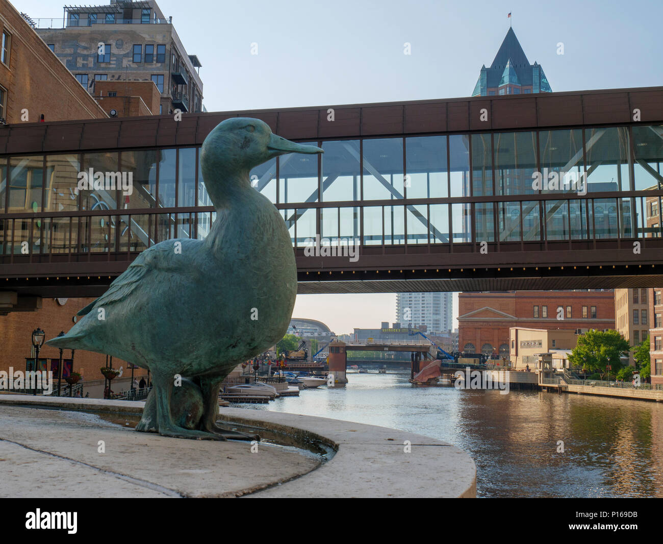 Statue of Gertie the Duck, Gwendolyn Gillen artist. Wisconsin Street Bridge, Milwaukee, Wisconsin. Stock Photo