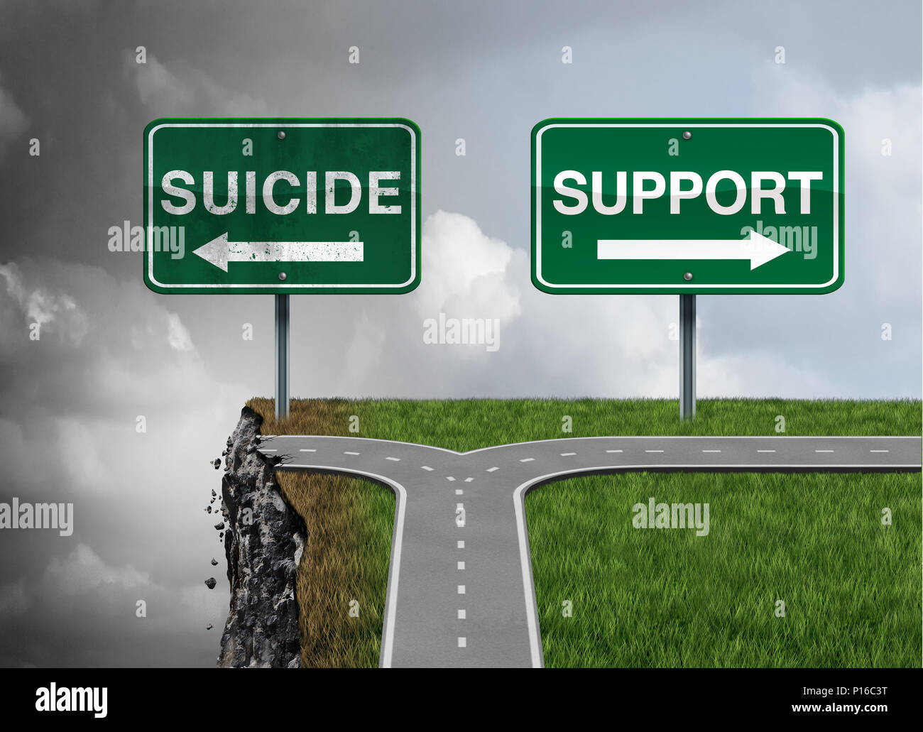 Suicide and support or severe depression risk of hopelessness as a mental illness therapy health concept as a permanent solution. Stock Photo