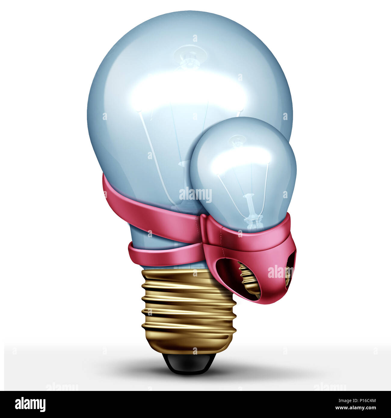 New idea creative concept and parenting solution as a lightbulb carrying a baby light as a 3D illustration. Stock Photo