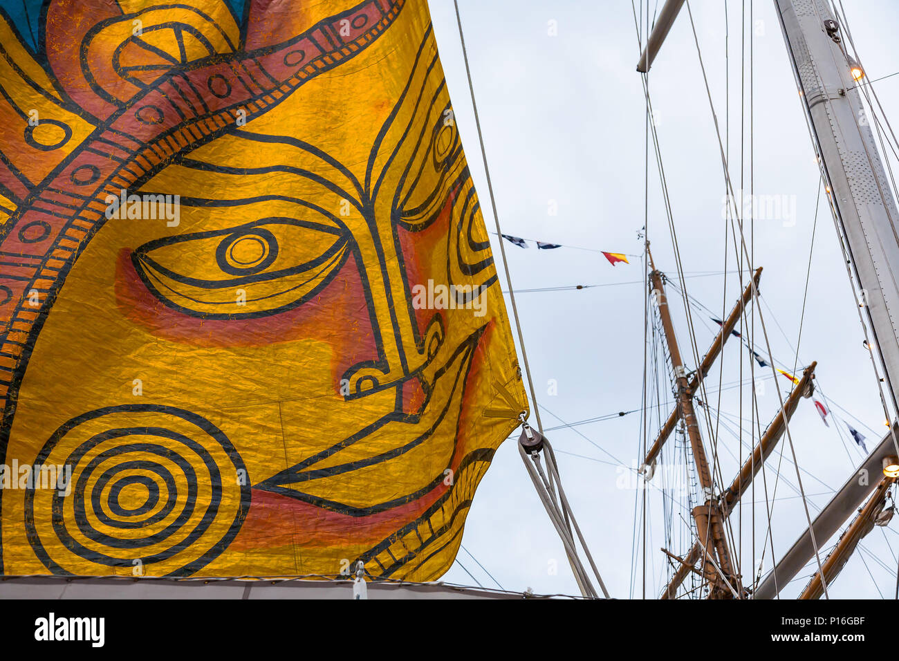 Tall Ships Race 2008. Bergen, Norway - August 2008. Sail on Capitan Miranda, schooner from Uruguay. Decorated by Carlos Páez Vilaró. Stock Photo