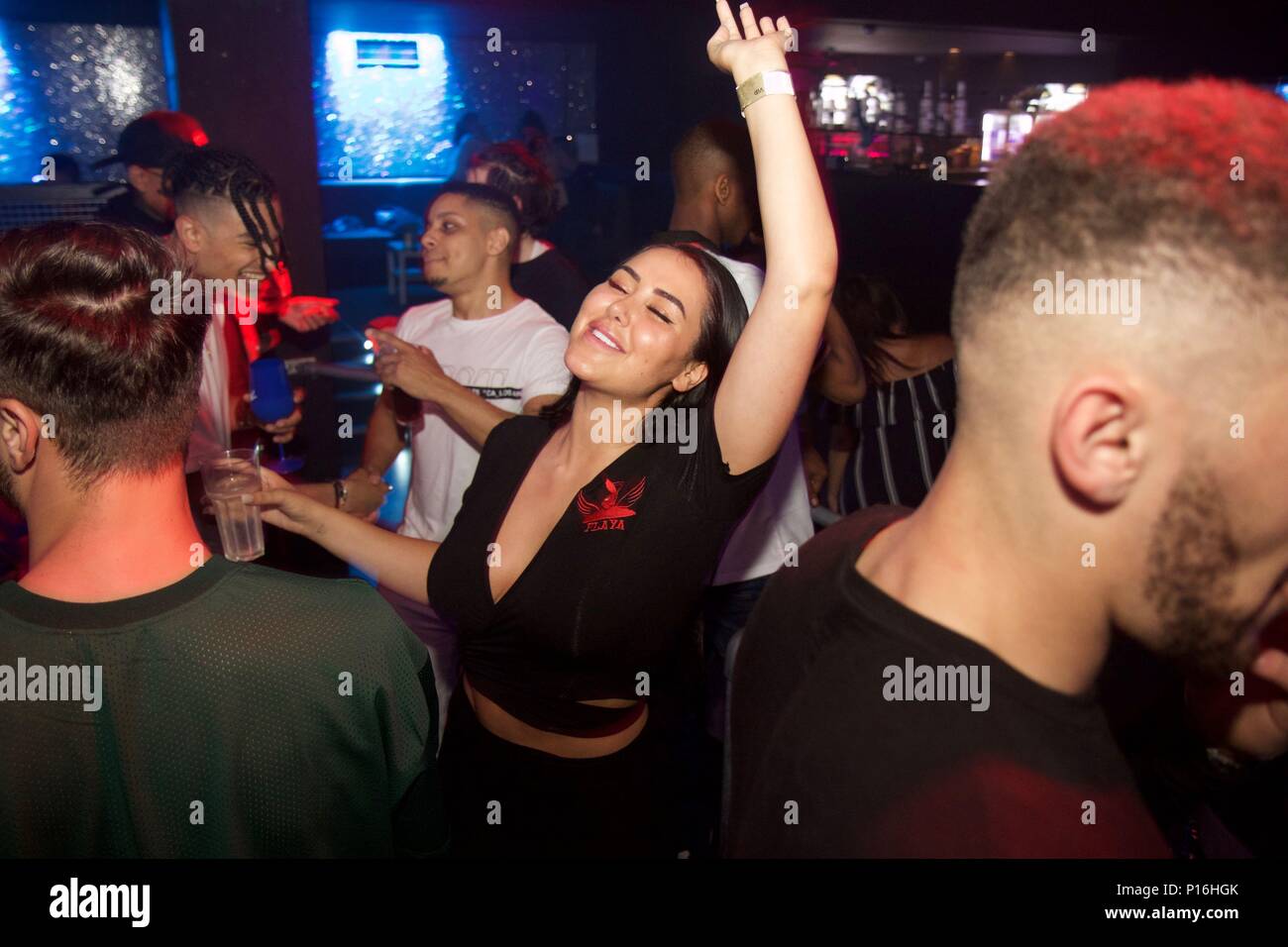 Watford, UK. 10th Jun, 2018. Marnie Simpson and Casey Johnson of Ex On The beach, Geordie Shore and Union J fame drunkenly party with friends at Hydeout 2.0 Watford fresh back from their recent holiday. The couple downed vodka and disaronno as they let their hair down stopping to chat and do shots with fans and stayed until 3am. Credit: Ayeesha Walsh/Alamy Live News Stock Photo