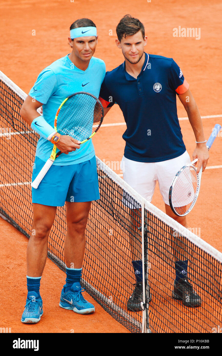 Rafael Nadal (ESP), Dominic Thiem (AUT), JUNE 10, 2018 - Tennis : Rafael  Nadal of Spain and Dominic Thiem of Austria pose for a photograph prior to  the Men's singles final match
