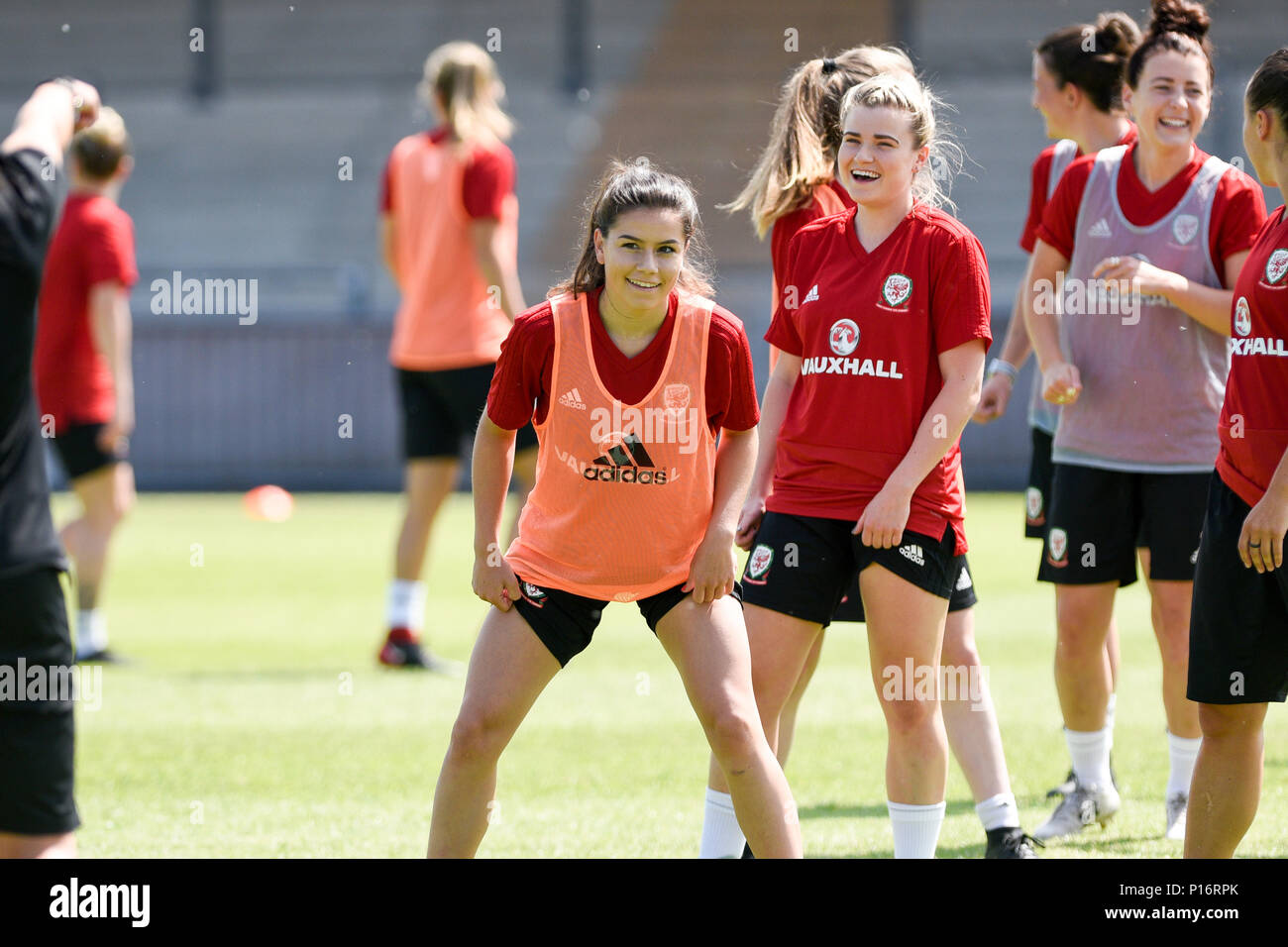 Newport, Wales, UK. 11th June, 2018. Wales Womens International Team Training, Newport City Stadium, Newport, 11/6/18: Wales team train ahead of their crucial world cup qualifier against Russia Credit: Andrew Dowling/Influential Photography/Alamy Live News Stock Photo