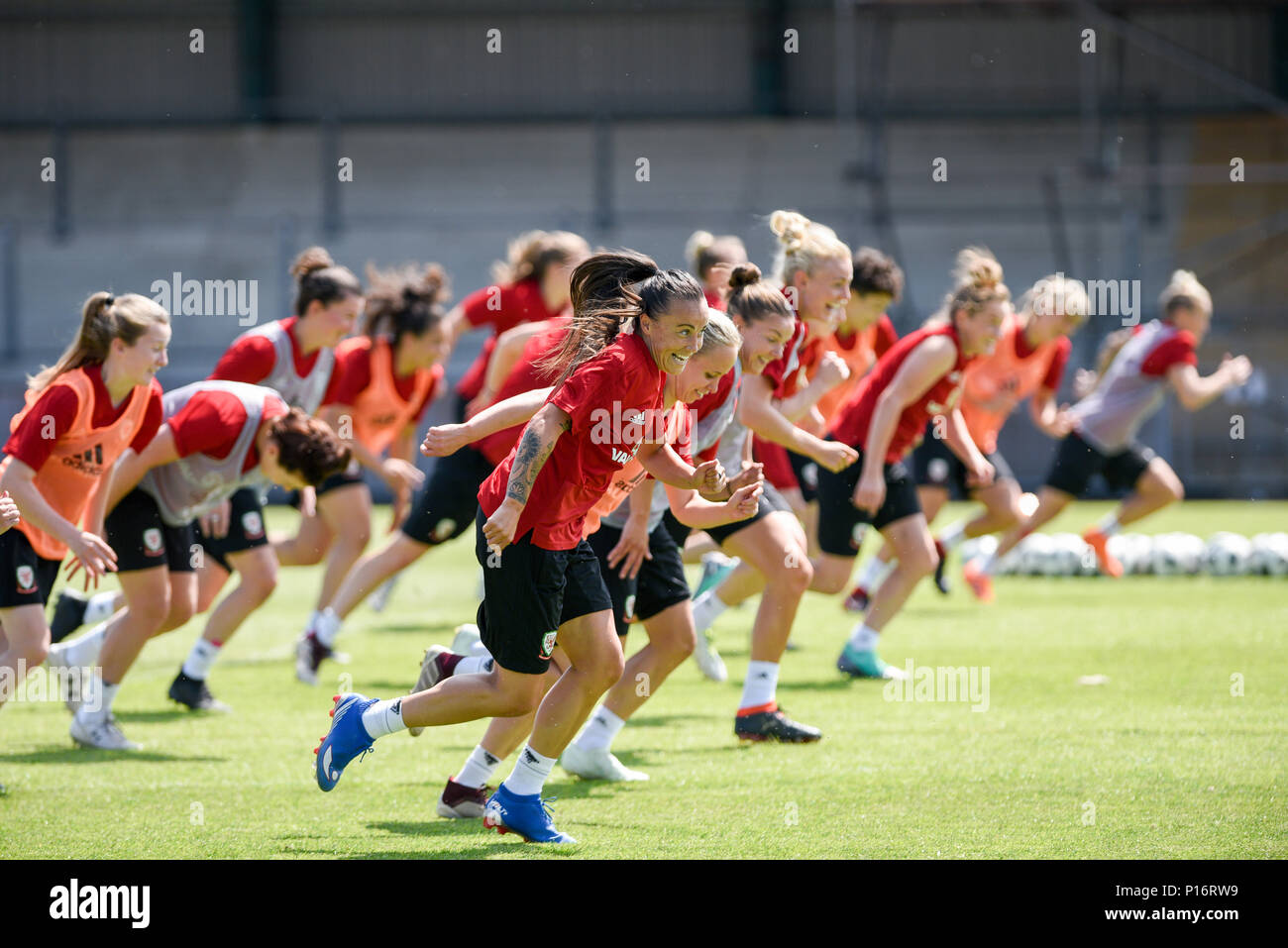 Newport, Wales, UK. 11th June, 2018. Wales Womens International Team Training, Newport City Stadium, Newport, 11/6/18: Wales team train ahead of their crucial world cup qualifier against Russia Credit: Andrew Dowling/Influential Photography/Alamy Live News Stock Photo