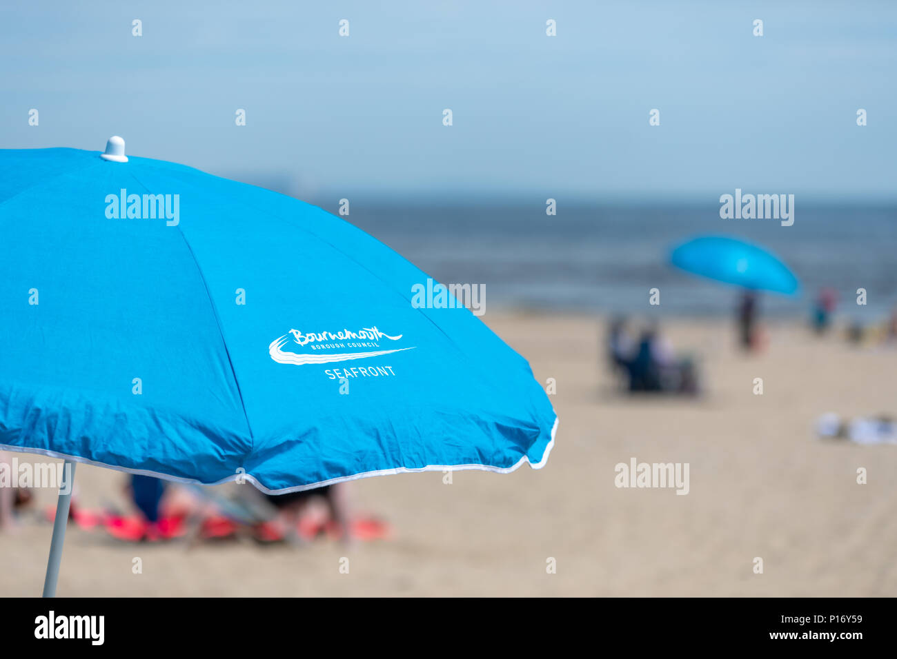 Bournemouth, UK. 11th June 2018. Beach parasol on Bournemouth beach and seafront. Credit: Thomas Faull/Alamy Live News Stock Photo
