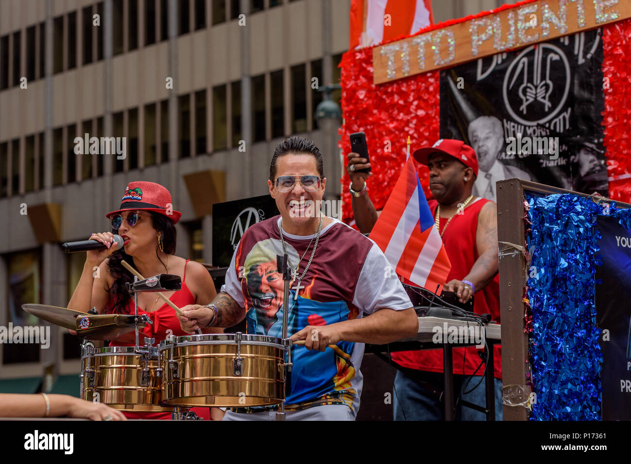 New York, United States. 10th June, 2018. Tito Puente Jr. - Under the theme, “One People, Many Voices,” The 61st Annual National Puerto Rican Day Parade continue celebrating the best of Puerto Rican culture and music while paying tribute to the heroes that contributed to the recovery, rebuilding and renewal efforts since Hurricane Maria. The Parade also announced several distinguished Puerto Ricans honorees to march up Fifth Avenue on June 10, 2018. Credit: Erik McGregor/Pacific Press/Alamy Live News Stock Photo