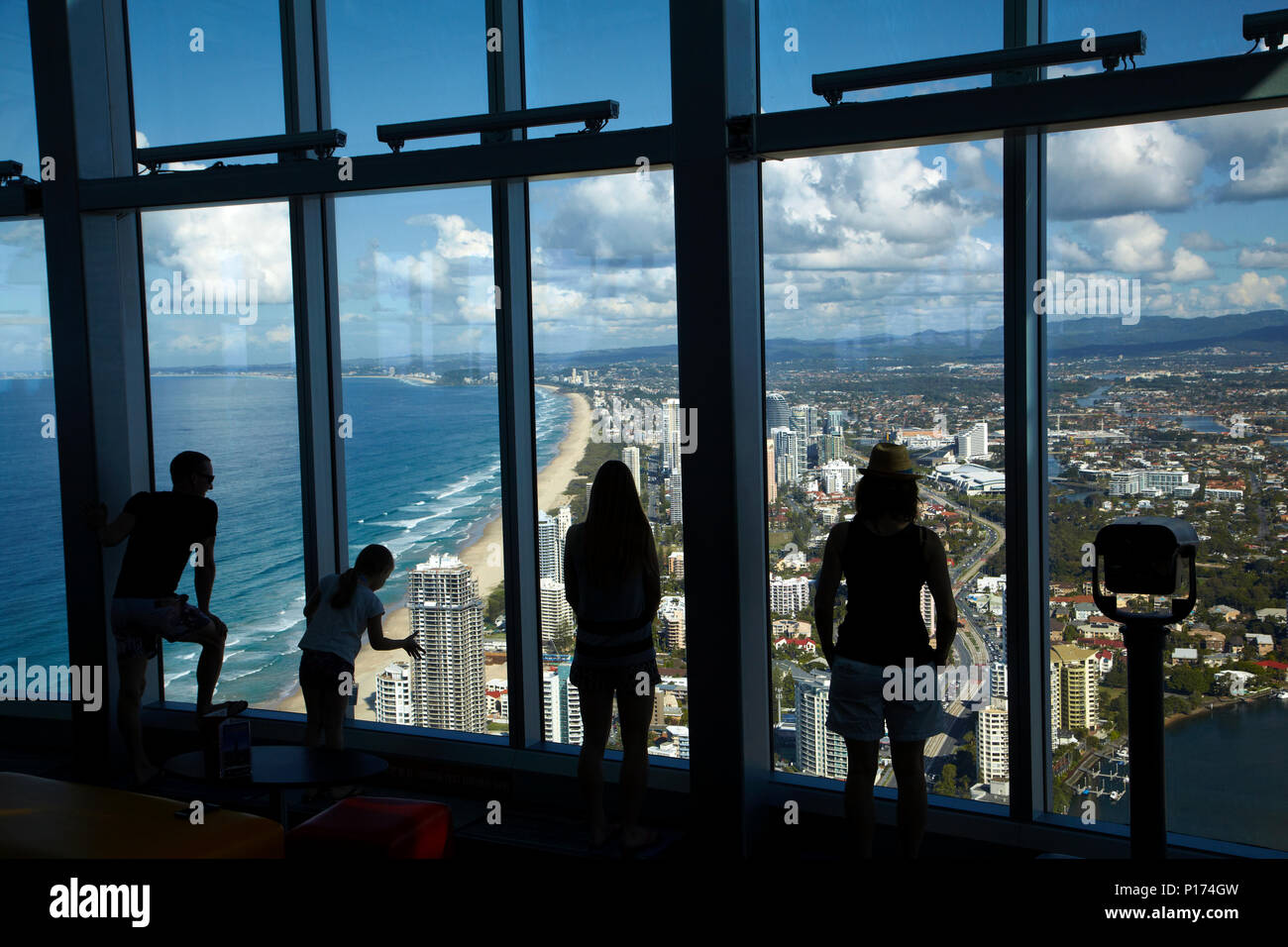 Tourists looking at view From Q1 Skyscraper, Surfers Paradise, Gold Coast, Queensland, Australia Stock Photo