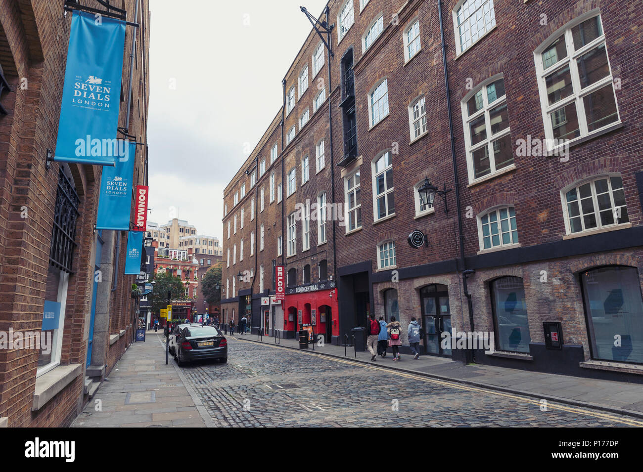 Cobbled alley of Earlham Street seen from the Seven Dials in central London, England, UK Stock Photo