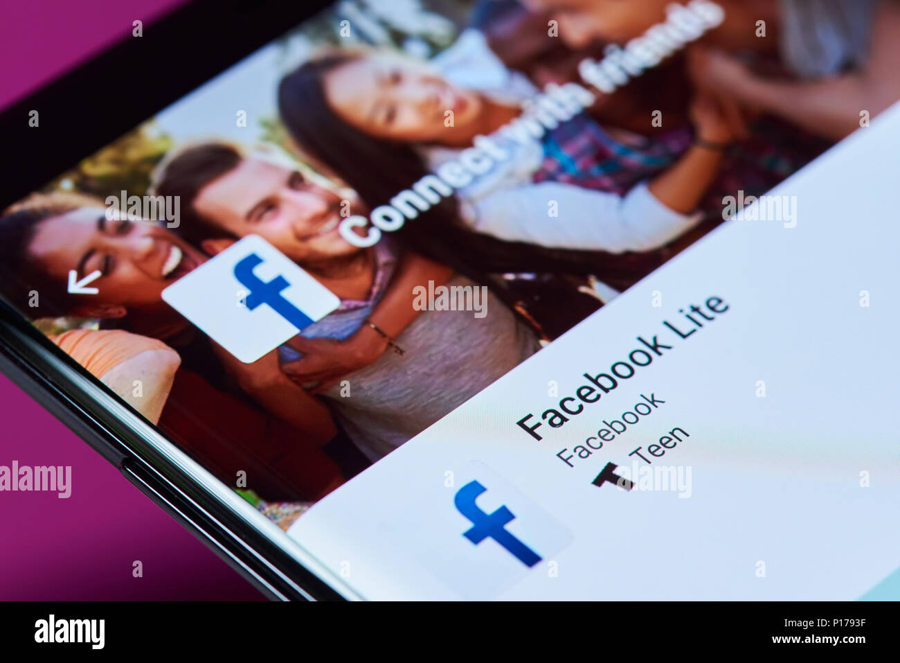 New york, USA - June 10, 2018: Facebook lite application on android smartphone screen close up view Stock Photo