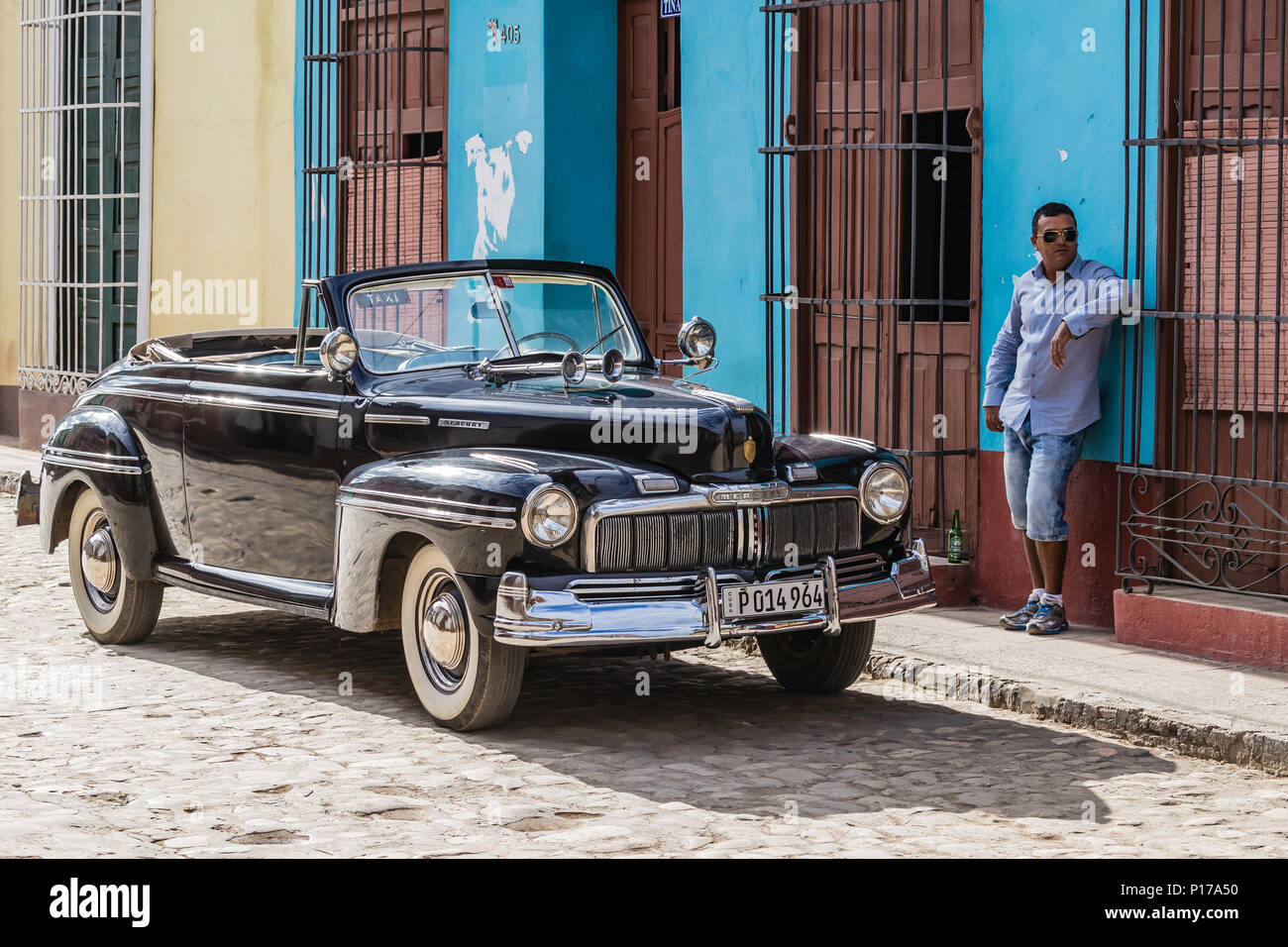 A vintage 1948 American Mercury Eight working as a taxi in the UNESCO World Heritage town of Trinidad, Cuba. Stock Photo