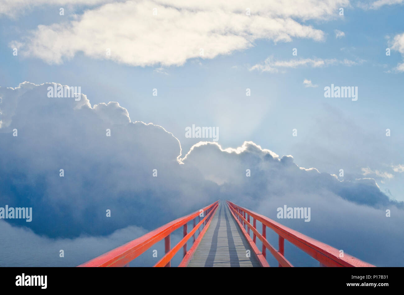 Bridge to heaven. Bridge to the sky skies. Clouds concept conceptual. Spiritual path. Stock Photo