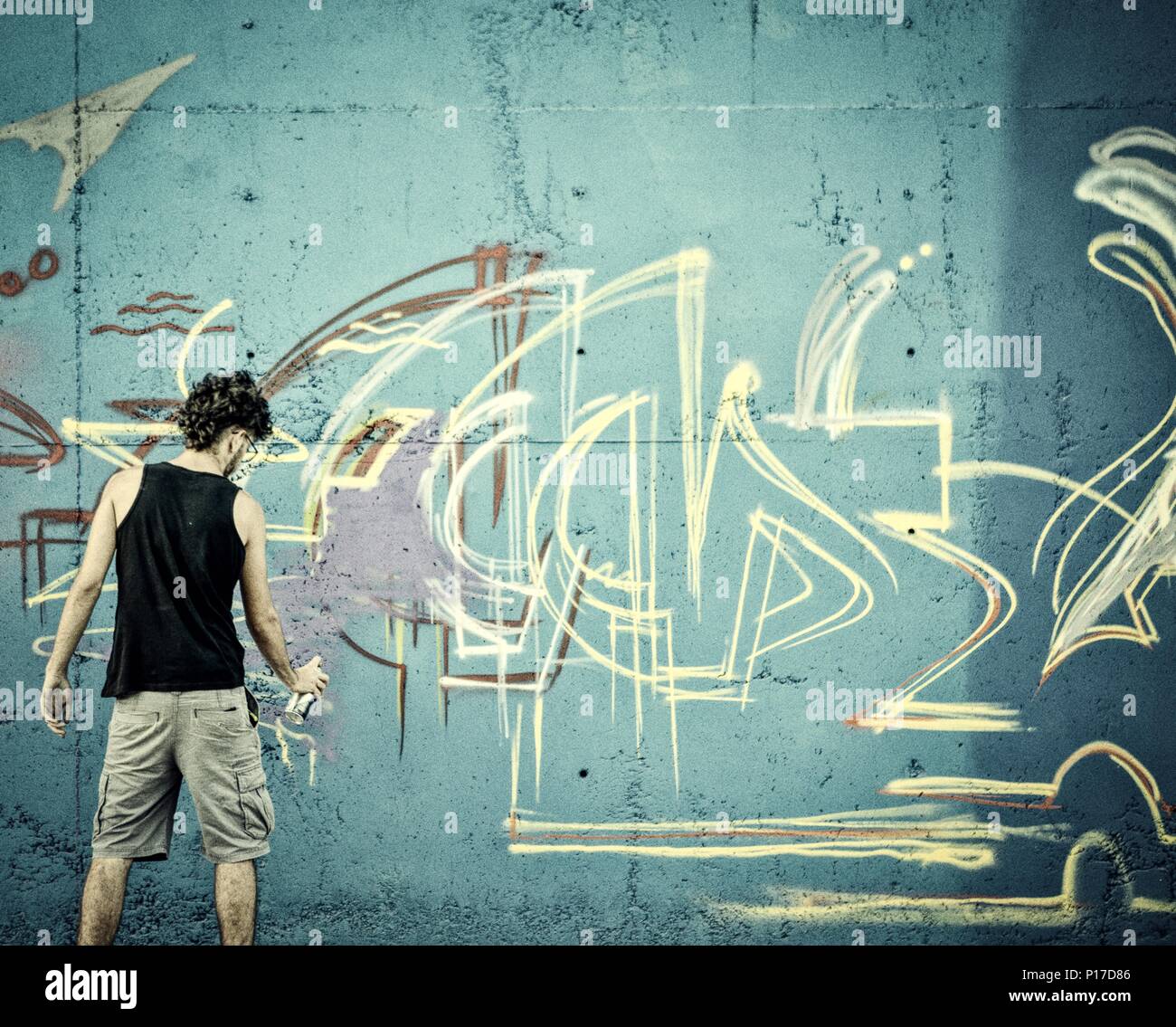 street art graffiti with spray can Stock Photo - Alamy
