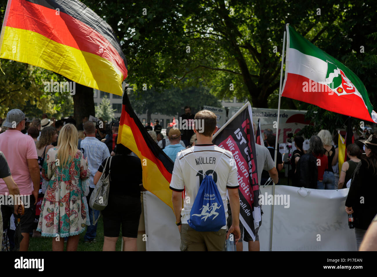 Right-wing protesters carry German flags and a North Rhine-Westphalia flag.  Right-wing protesters of the Beweg was Deutschland (Move it Germany)  movement hold their regular bi-weekly anti-government rally in Mainz. This  weeks protest