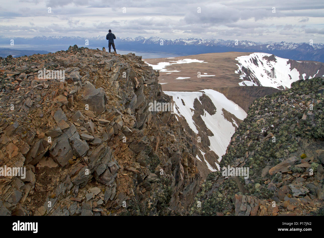 Hiker on the Dientes Circuit, the world's southernmost trek Stock Photo