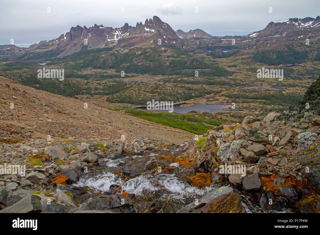 View to Cerro Clem from Paso Virginia along the Dientes Circuit Stock Photo