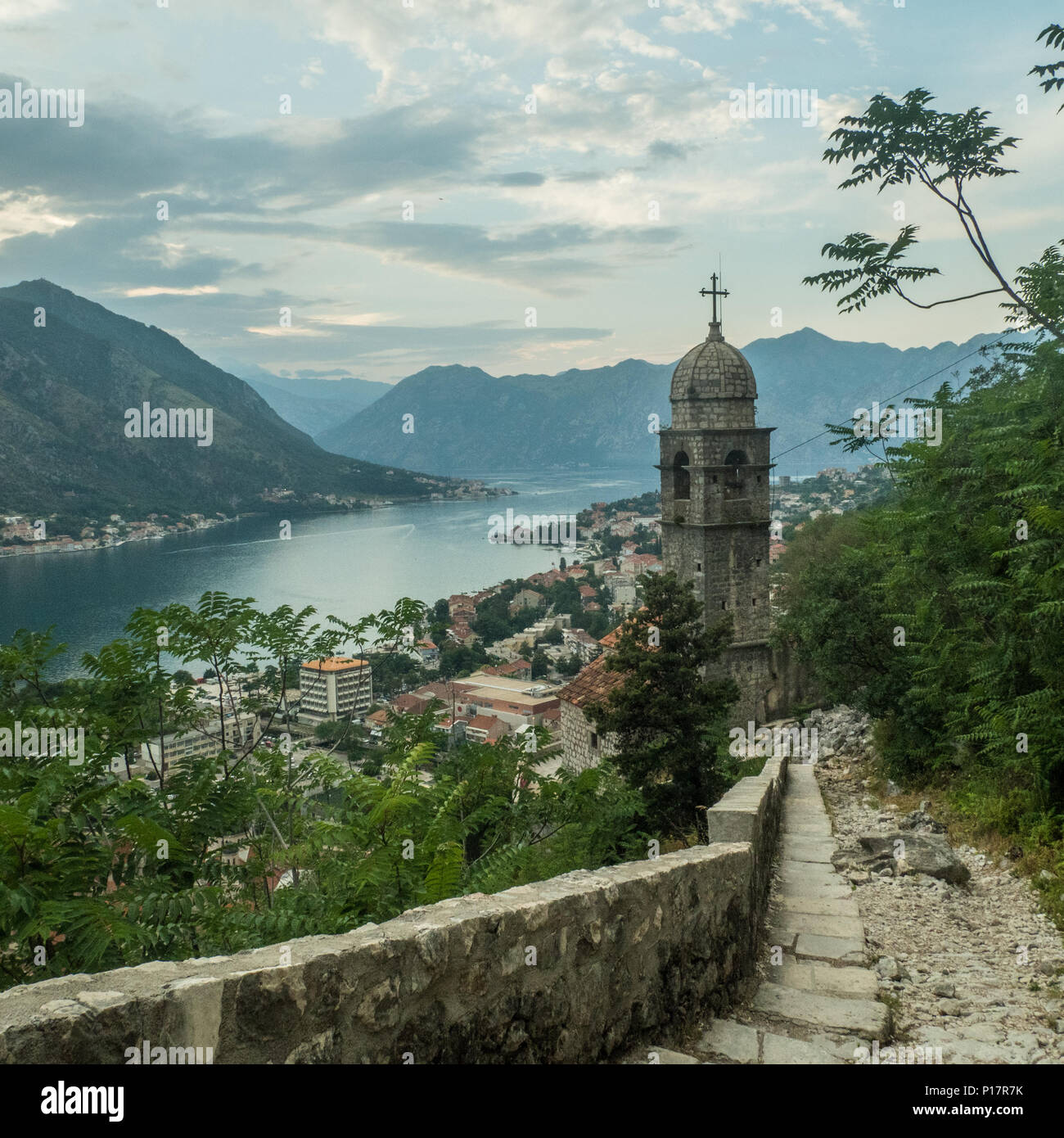 The fortified town of Kotor in a Bay in Montenegro along the adriatic sea. Stock Photo