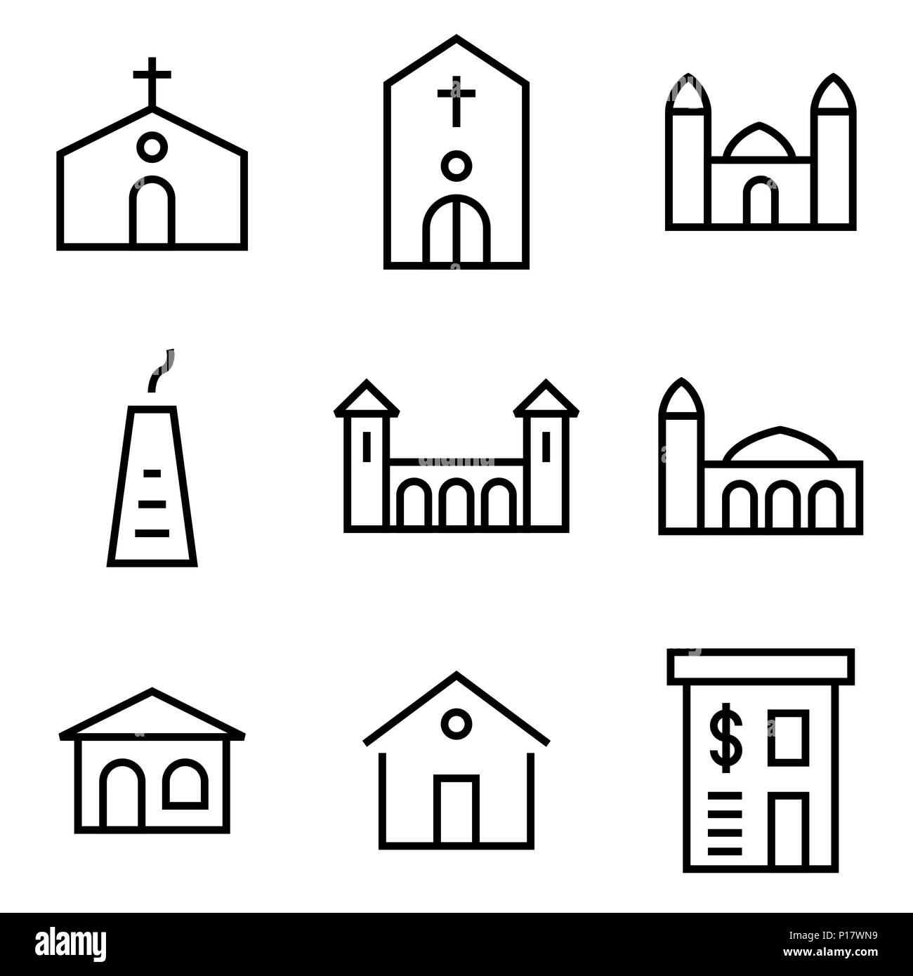 Building icon set lined simple flat style illustration Stock Vector ...