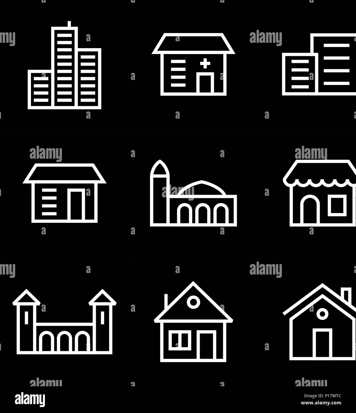 Building icon set lined simple flat style illustration Stock Vector ...