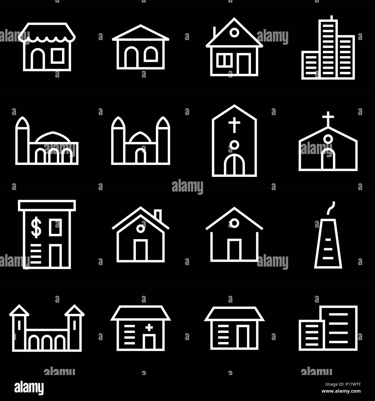Building icon set lined simple flat style illustration Stock Vector ...