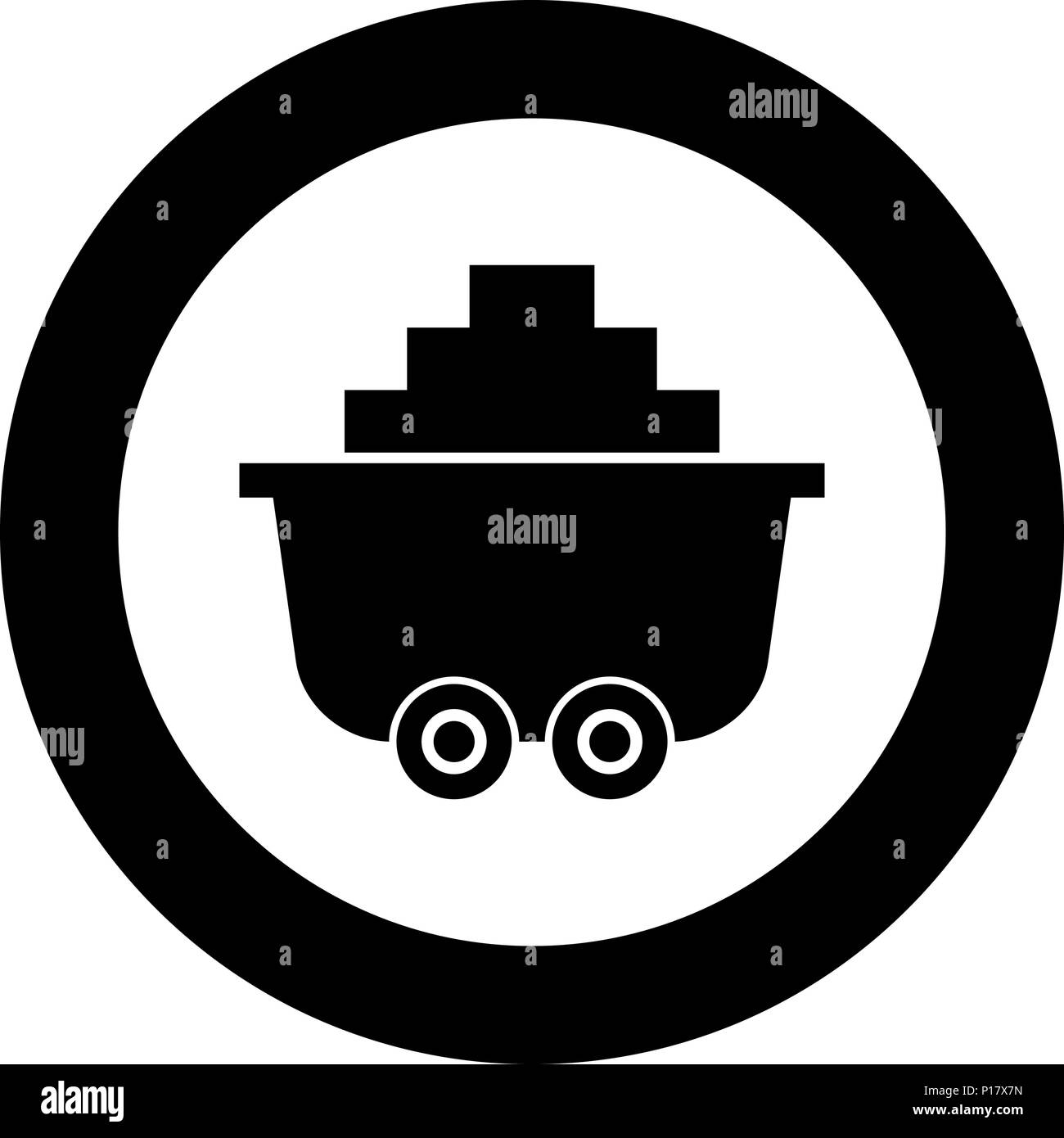 Mine cart or trolley of coal icon black color in circle round vector I ...