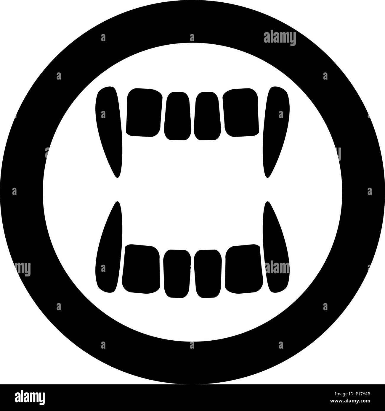 Vampire's teeths icon black color in circle round vector I Stock Vector