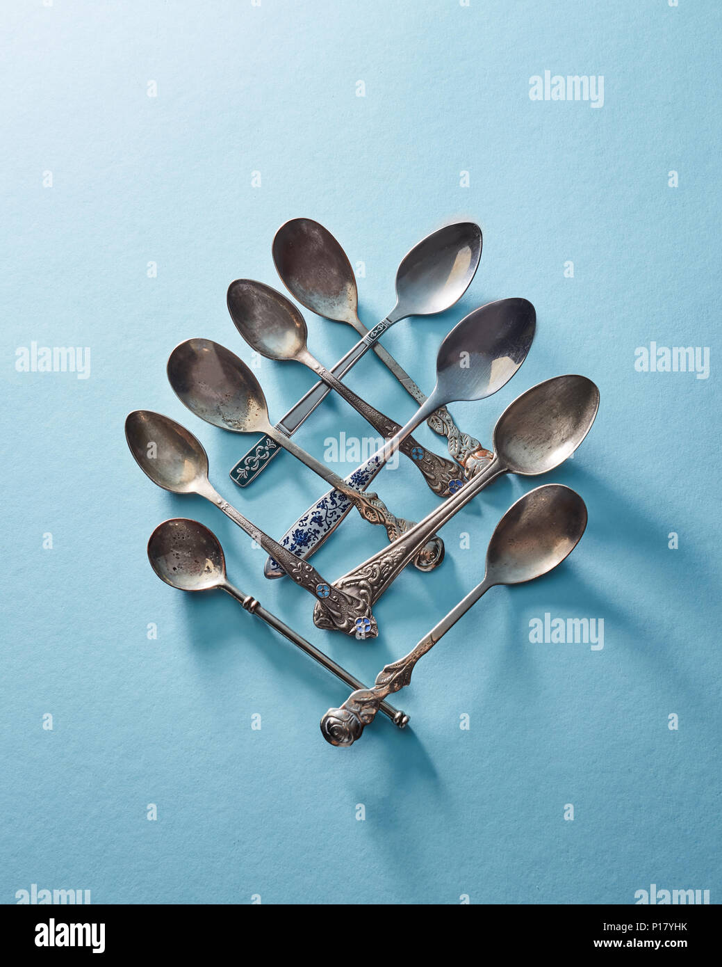 Cutlery set of silver tablespoon dessert spoon and tea spoon isolated