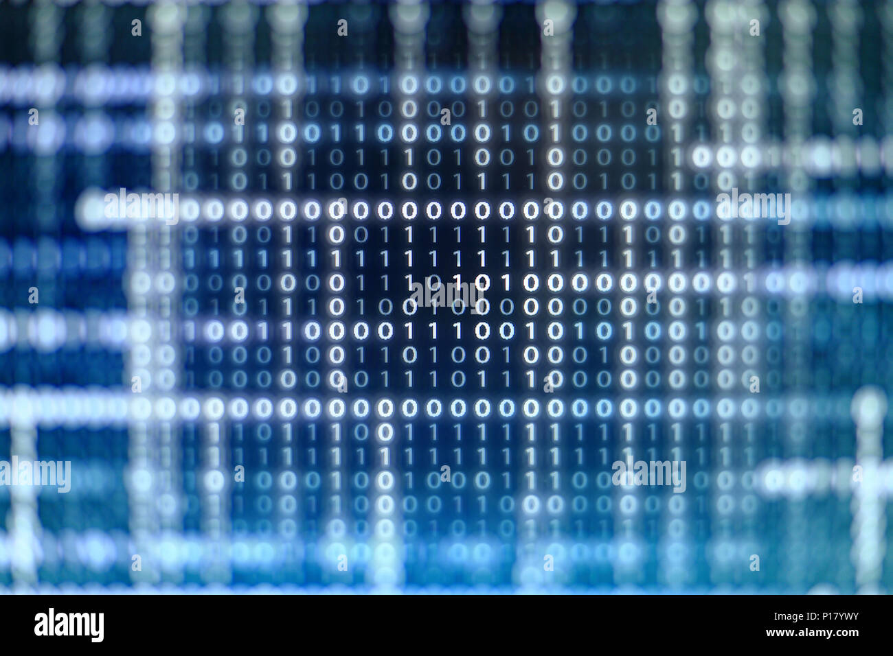 binary code data bit screen display on laptop computer screen. matrix ...