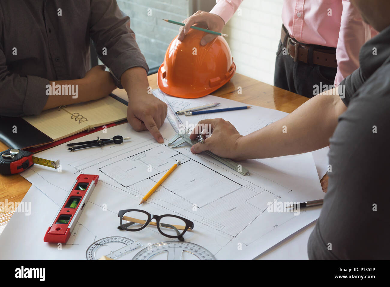 Engineer and Architect concept, Engineer Architects and real estate