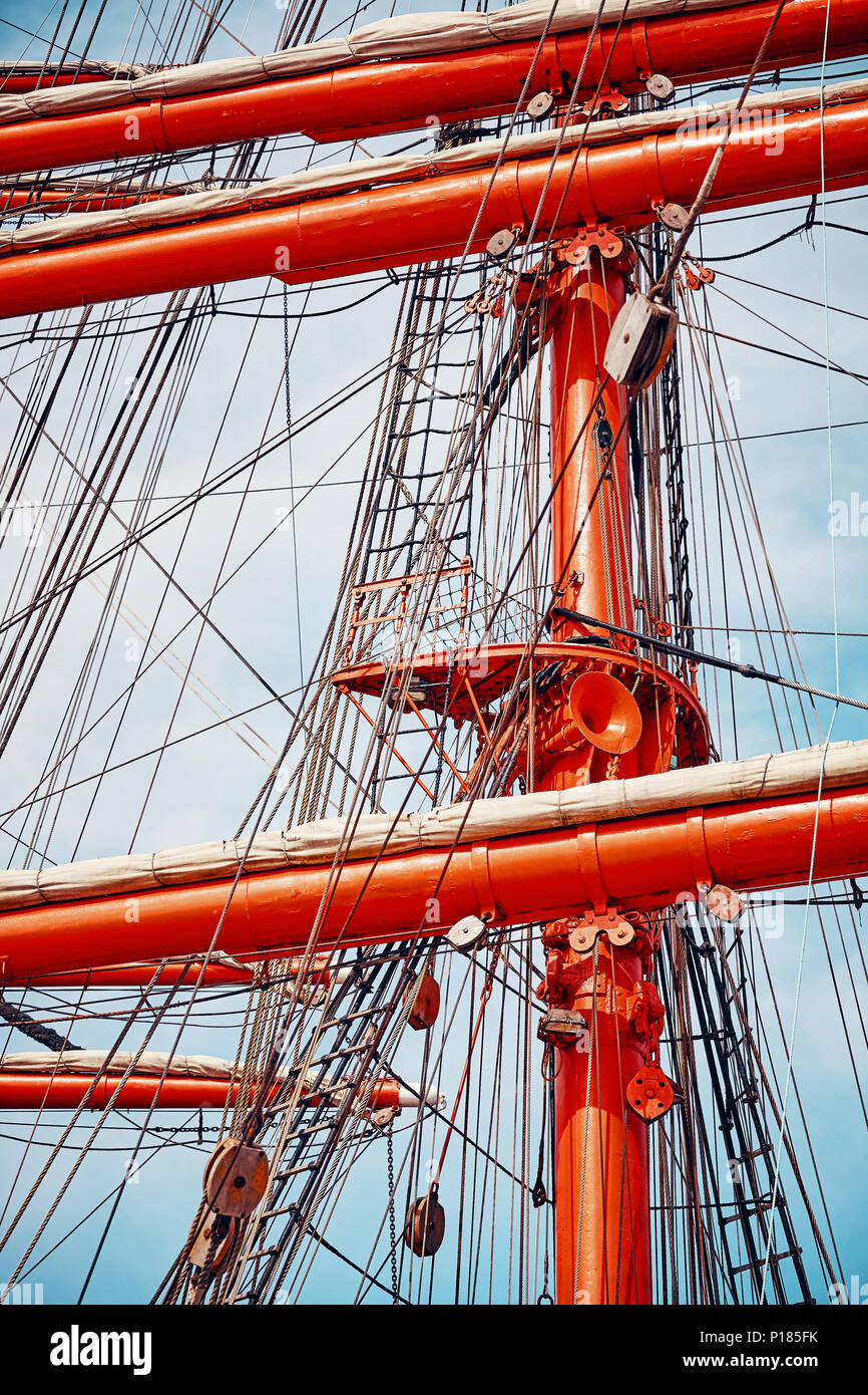 Old sailing ship mast details, color toned picture Stock Photo - Alamy