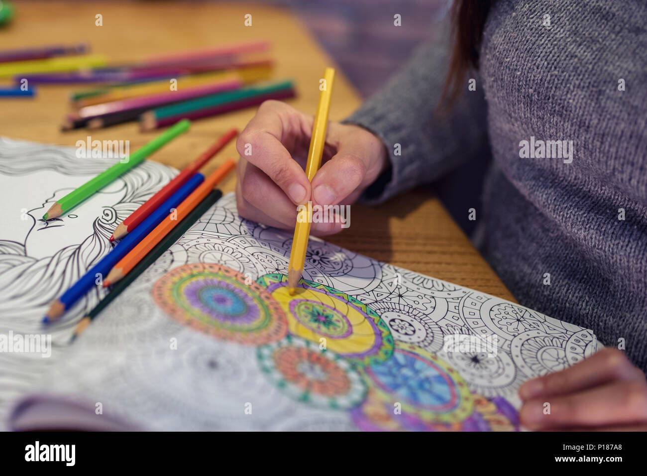 Adult colouring book and pencils hi-res stock photography and images - Alamy