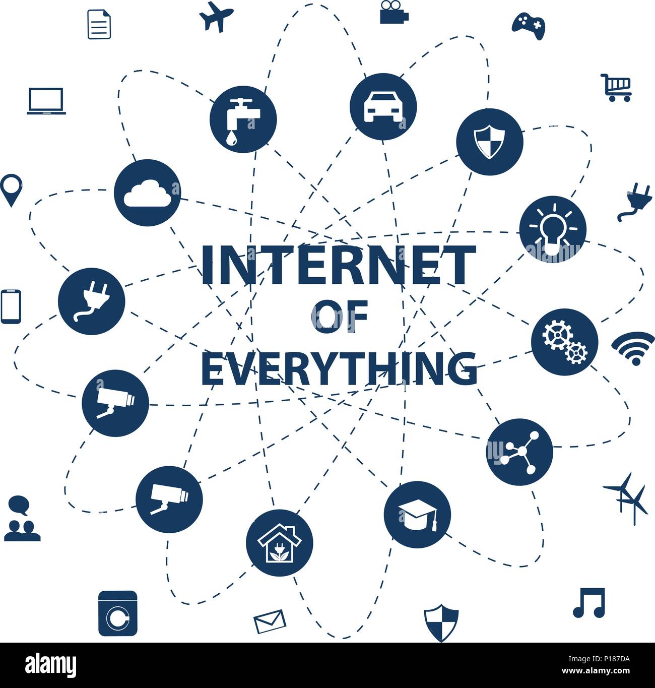 Internet of everything (IOT) concept with different icon and elements. Digital Network Connections Stock Vector