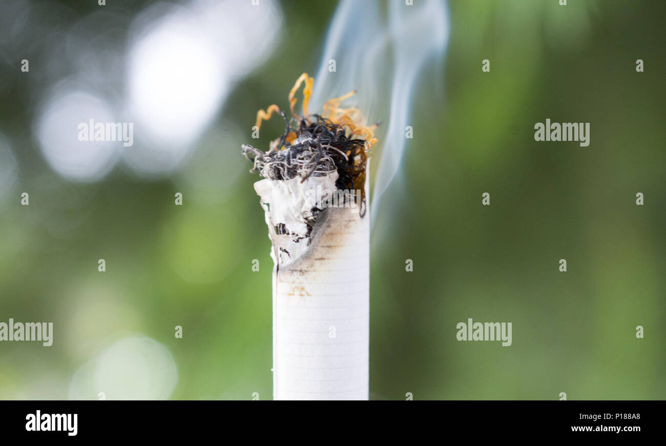 burning cigarette pictured outdoor, image of a Stock Photo Alamy