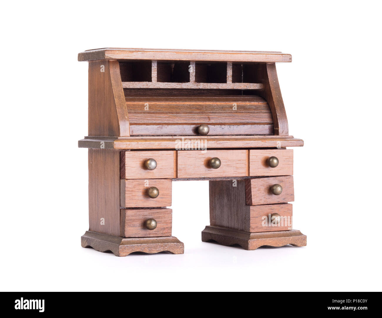 Small Vintage Wooden Desk Isolated On White Stock Photo
