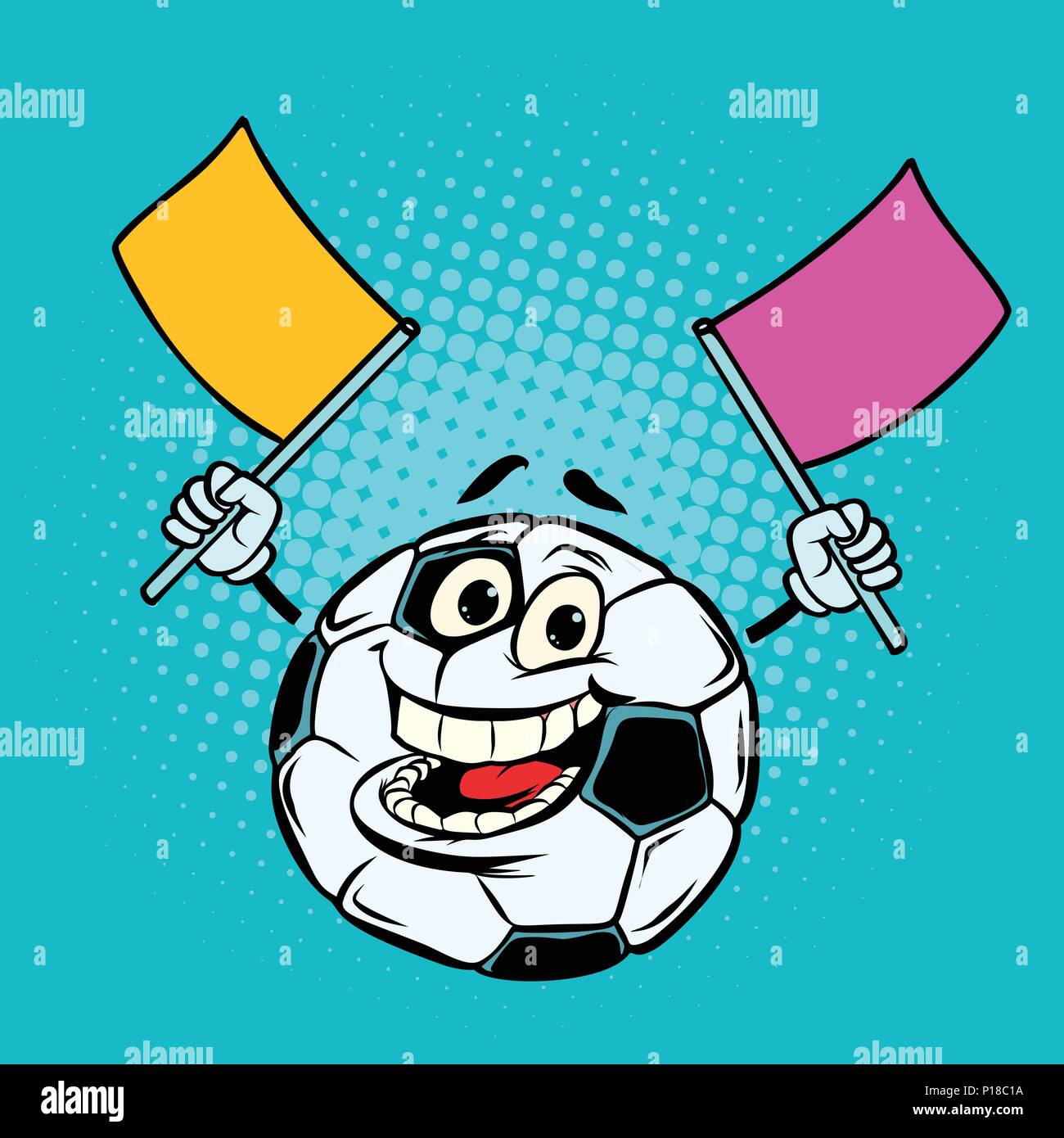Fan with flags. Football soccer ball. Funny character Stock Vector
