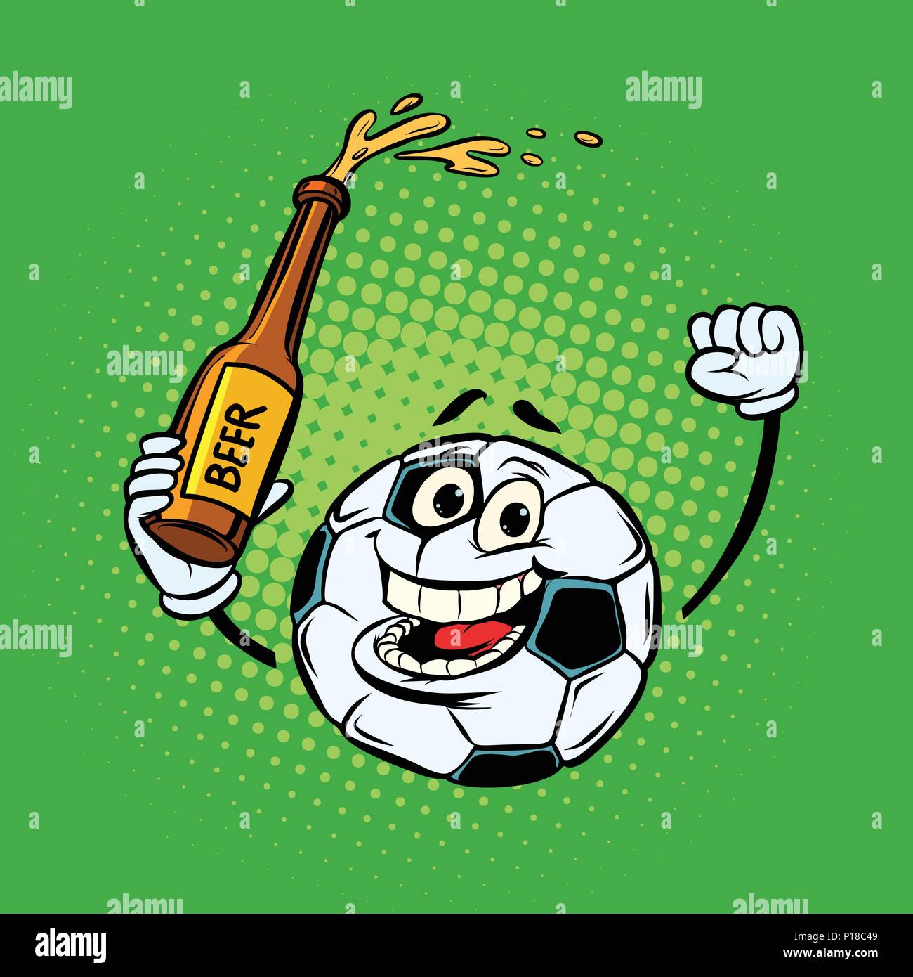 Fans with a bottle of beer. Football soccer ball. Funny characte Stock Vector