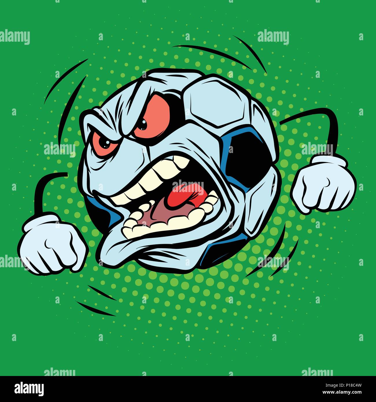 Fan anger emotions. Football soccer ball. Funny character Stock Vector