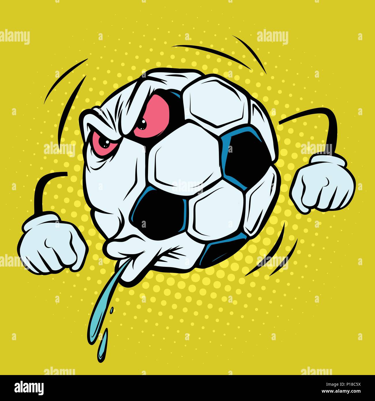 Spitting, fan reaction. Football soccer ball. Funny character Stock Vector