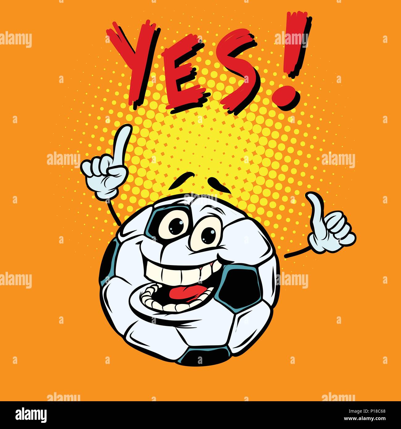 Yes happy fan. Football soccer ball. Funny character Stock Vector