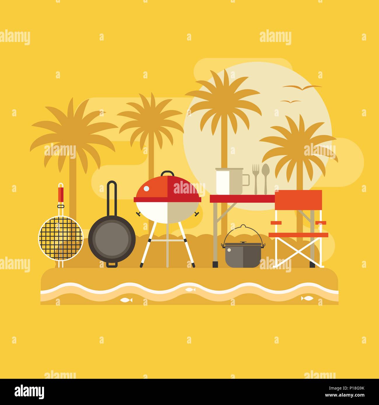 Summer Beach Picnic Banner Stock Vector Art Illustration Vector