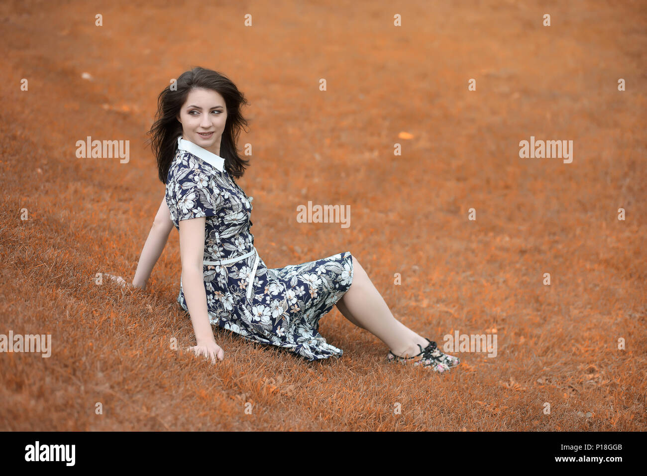 Beautiful girl for a walk in autumn on the nature Stock Photo - Alamy