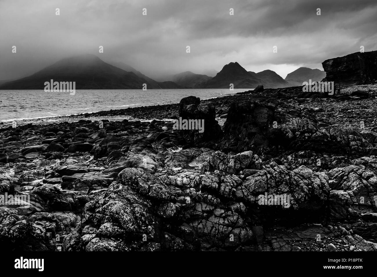 The Cuillin Mountain Range from Elgol Beach, Isle of Skye, Scotland Stock Photo