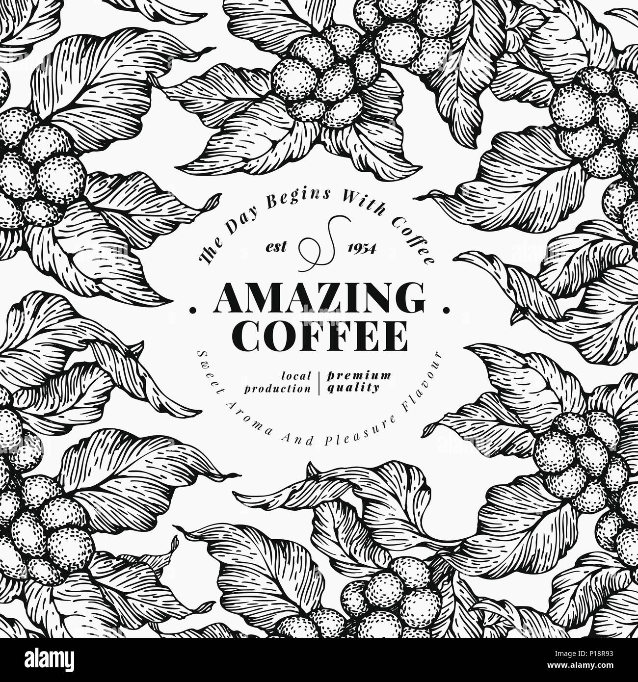 Coffee Tree Banner Template Vector Illustration Retro Coffee