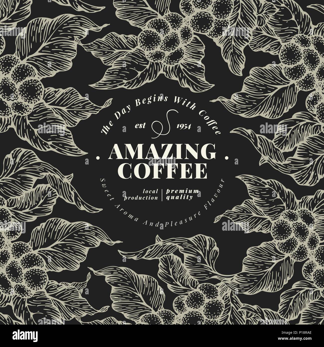 Coffee Tree Banner Template Vector Illustration Retro Coffee