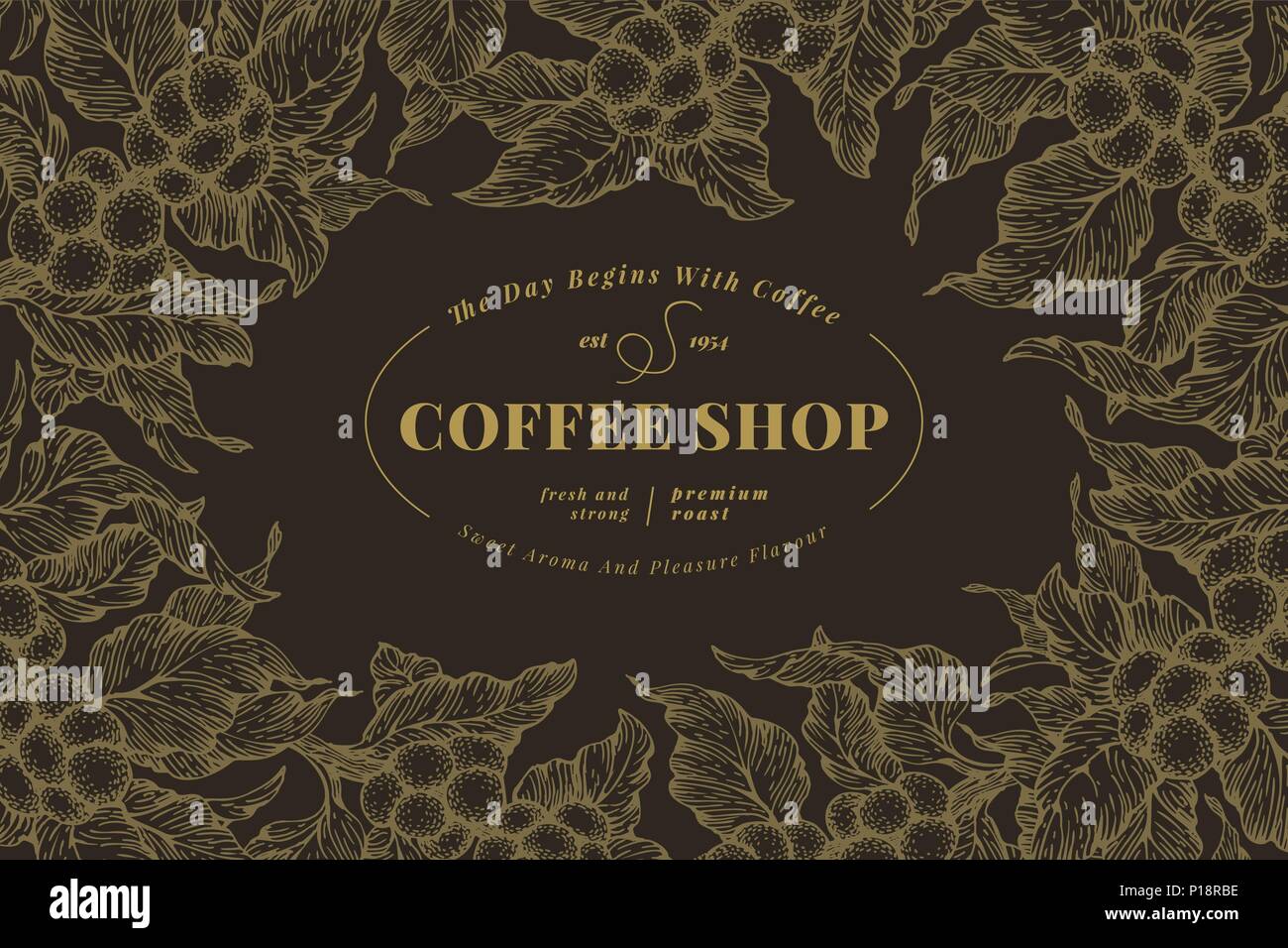 Coffee Tree Banner Template Vector Illustration Retro Coffee