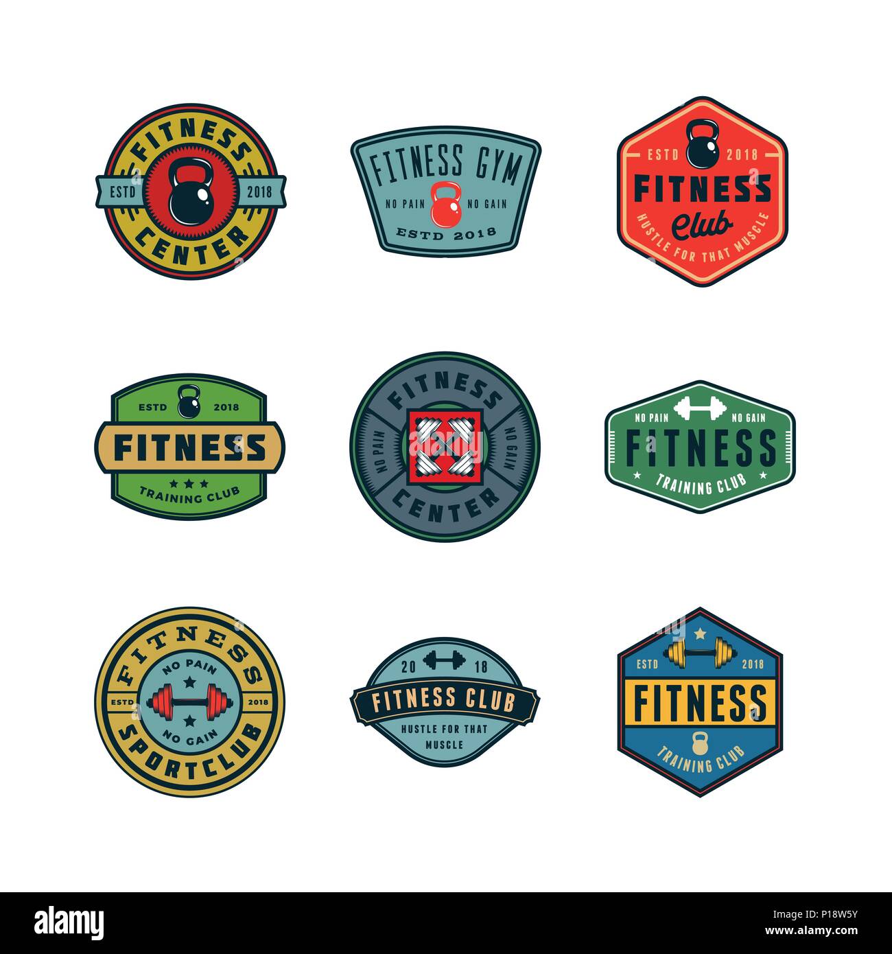 Set Of Vintage Fitness Gym Logos Vector Illustration Stock Vector Image Art Alamy