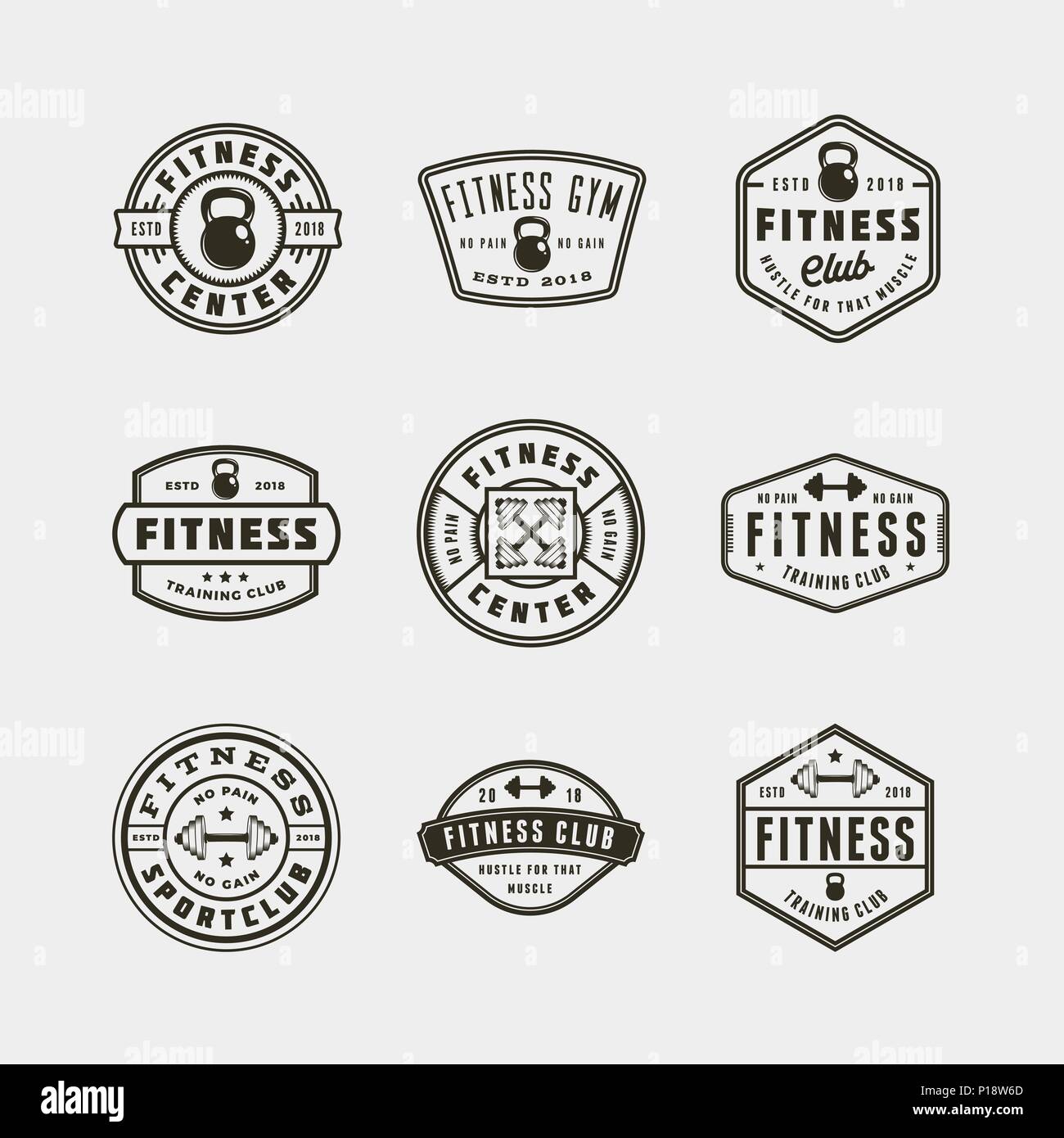 Set Of Vintage Fitness Gym Logos Vector Illustration Stock Vector