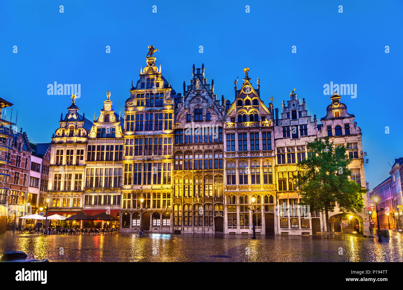 Guildhalls on the Grote Markt Square in Antwerp, Belgium Stock Photo