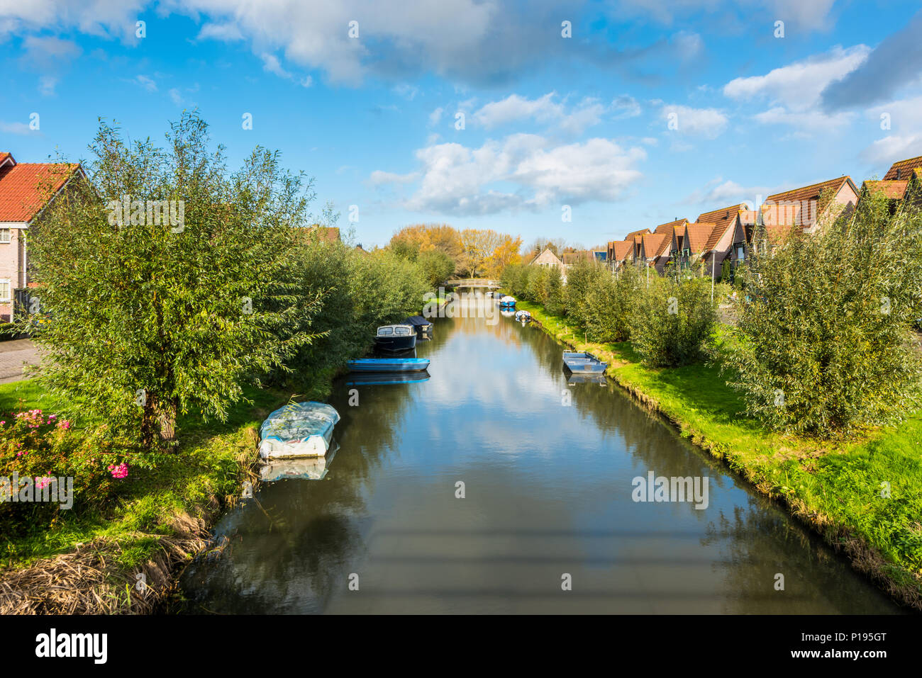 Modern Neighbourhood with Canal in Bovenkarspel Netherlands Stock Photo